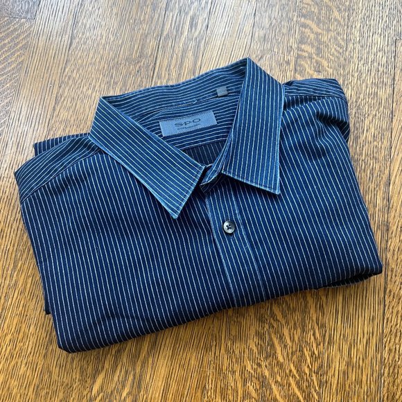 Sand Copenhagen "SPO" Blue Pinstriped Button-Up Dress Shirt - Men's 18" / 46 - Picture 7 of 9